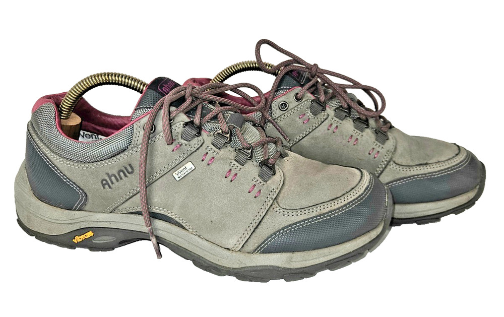 Ahnu Montara Shoes Women's 9.5 Gray Nubuck Waterproof Low Hiking Vibram Sneakers